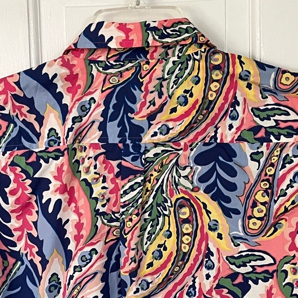 Talbots Multicolored 100% Cotton Button-up Shirt Floral Leaf Paisley Size Small - Picture 7 of 13